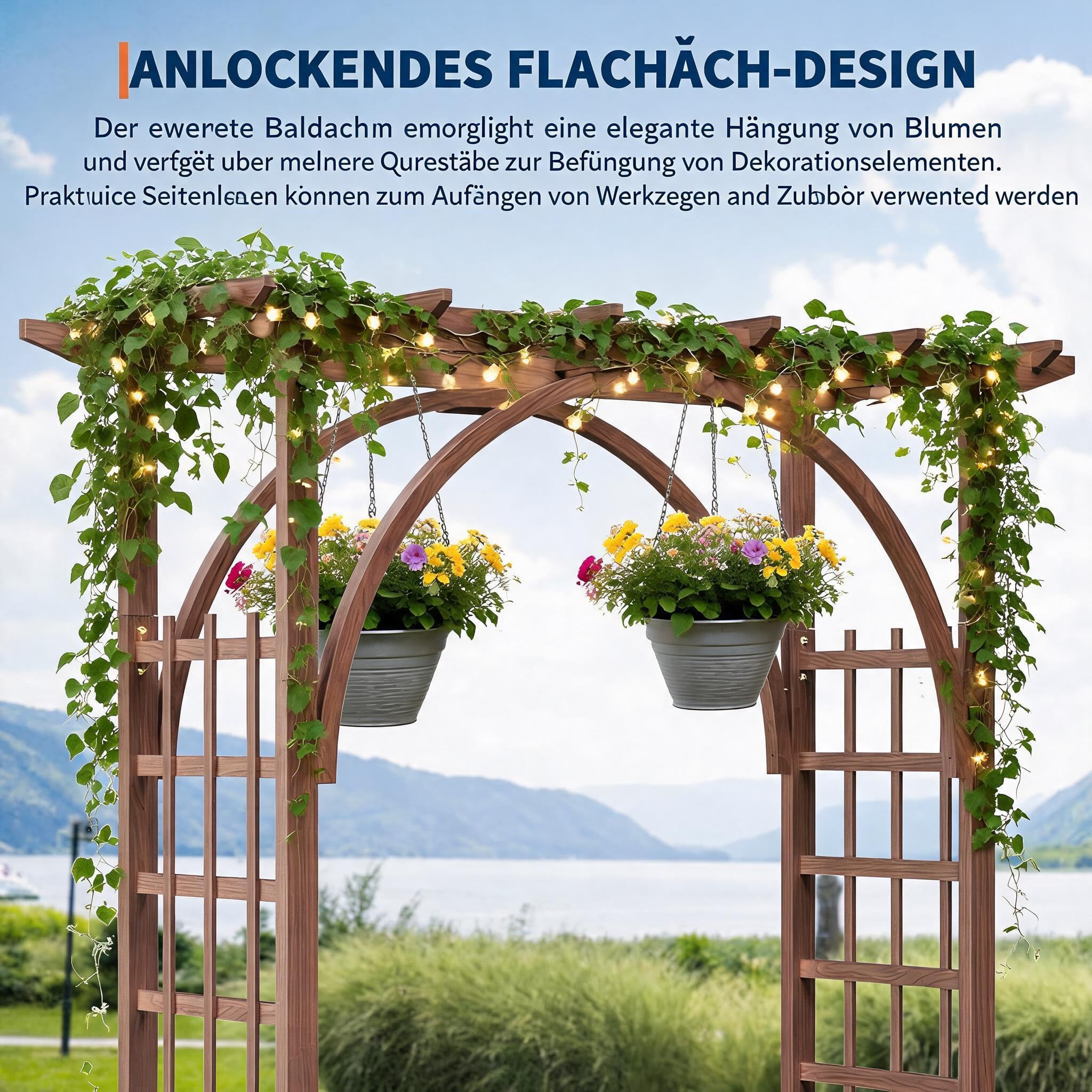 Garvee Gartenbogen Holz 215 cm – Stabiler Rosenbogen & Hochzeitsbogen | Natur-Fichtenholz, witterungsbeständig, stabiles Gitter-Design, schneller Aufbau, für Kletterpflanzen geeignet