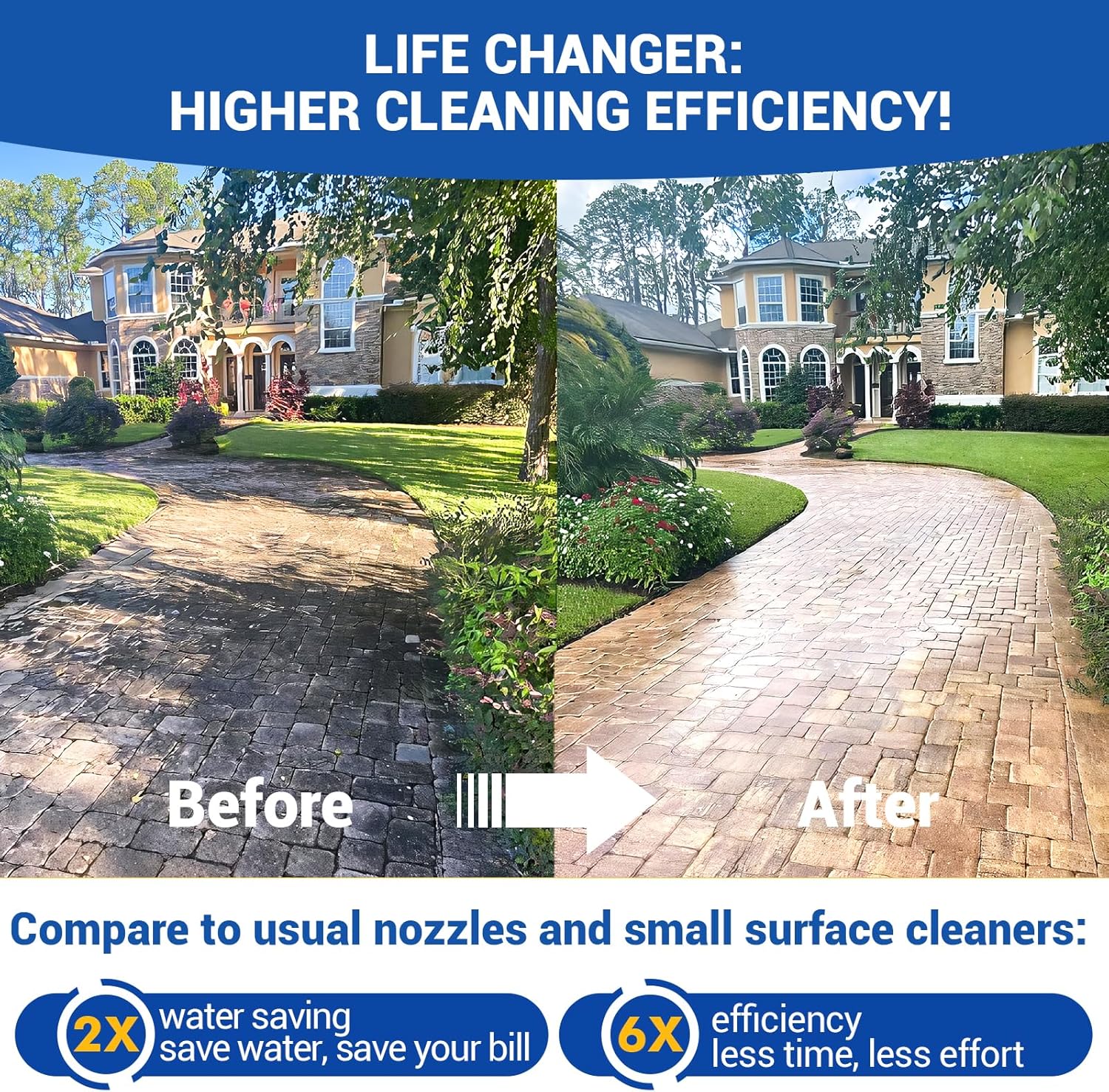 MEKOH 18" Pressure Washer Surface Cleaner 4500 PSI，4 Wheels Stainless Steel Power Washer Attachment for Driveway Sidewalk Patio Concrete Cleaning, 1/4'' Quick-Connect, 1 Extension Wand&5 Spray Nozzles