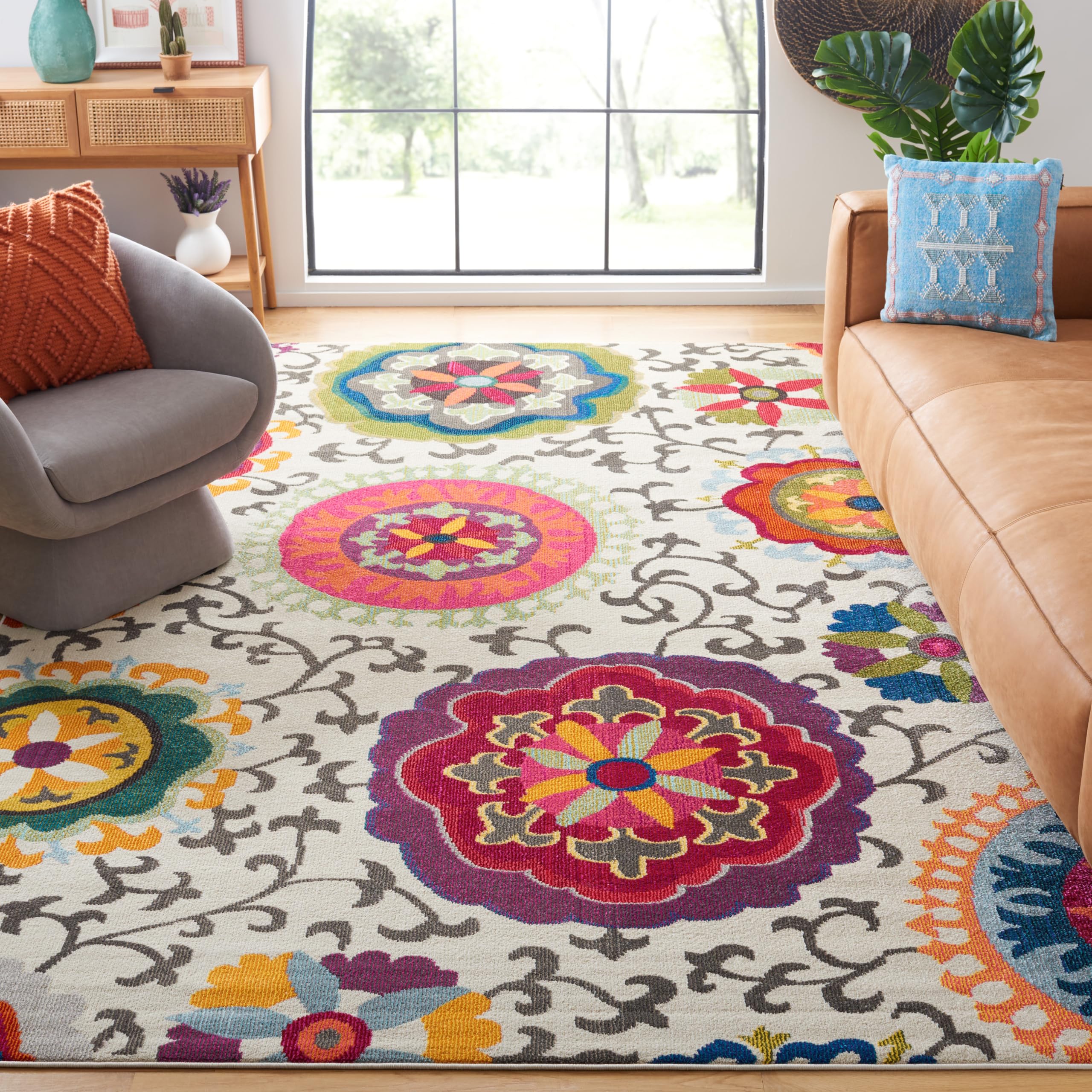SAFAVIEH Boho Rug for Living Room, Dining Room, Bedroom - Monaco Collection, Short Pile, in Ivory and Multi, 240 x 300 cm
