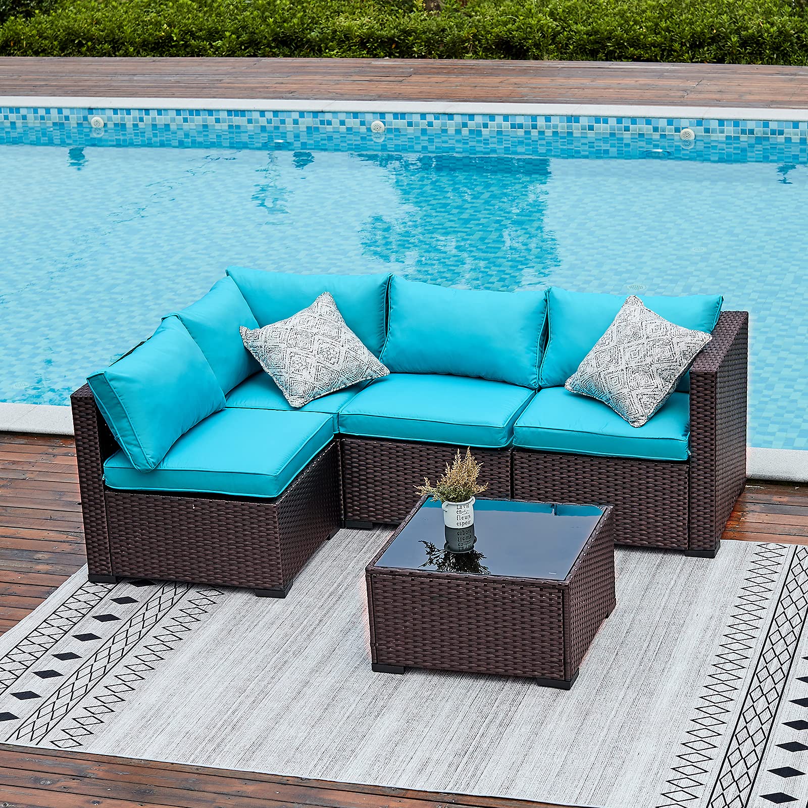 NATURAL EXPRESSIONS 5 Piece Wicker Patio Furniture Set Rattan Outdoor