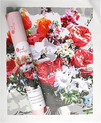 Miniatura 3 de Pink Picasso Kits de pintura floral botánica por números para adultos  Kits de pintura de lienzo para bricolaje por números para dibujar artes y