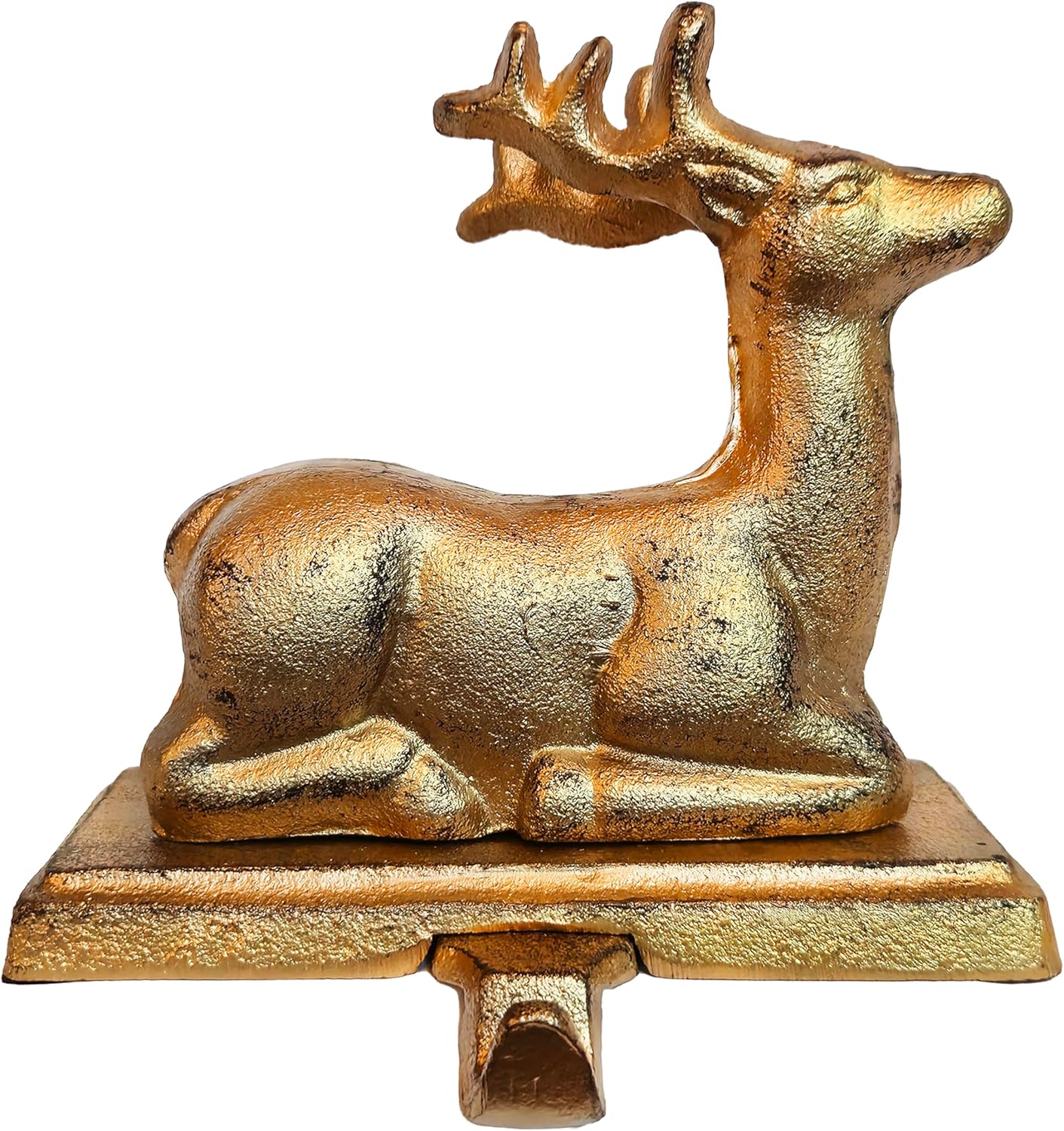 Lulu Decor, 100% Cast Iron Antique Gold Deer Stocking Holders, Cute Stocking Hooks, Measures 4.5" L x 7" H, Weighs 2 lb 10 oz(Deer 2 pcs)
