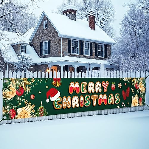 KatchOn Cartel de Feliz Navidad para patio, grande, 120 x 20 pulgadas, decoración de Navidad al aire libre, perfecto para fiestas