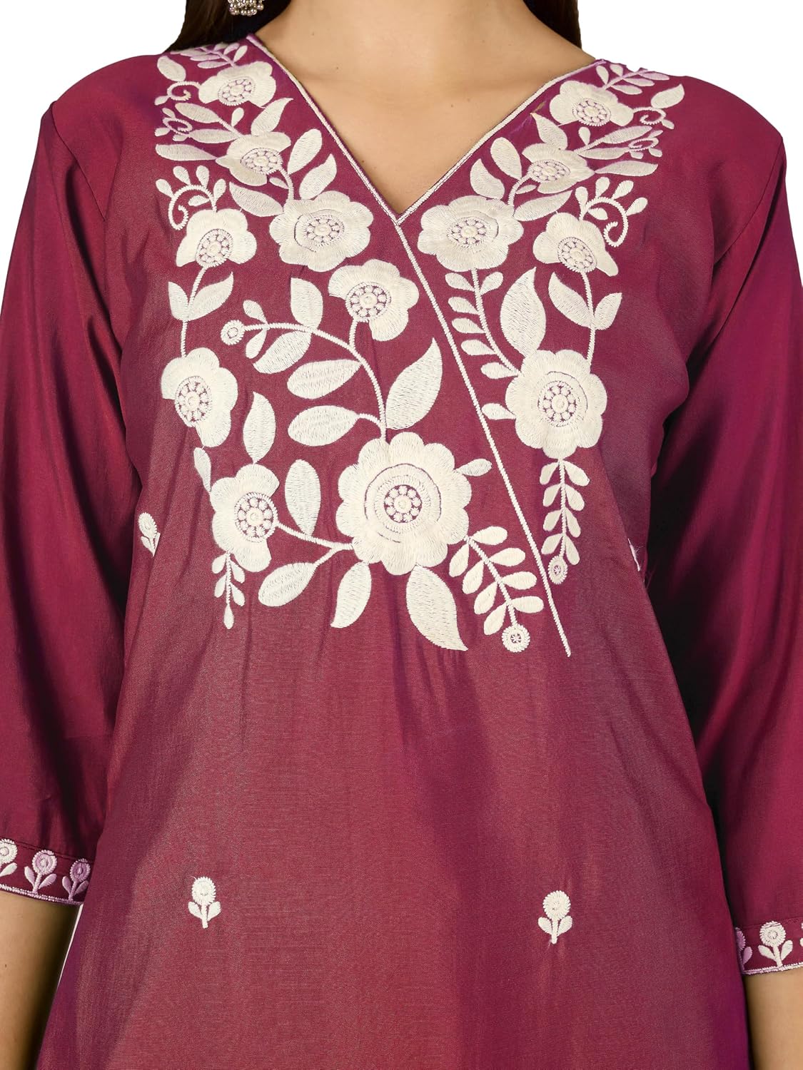ladyline Maslin Silk Salwar Kameez with White Chikankari Embroidery | Cutwork Dupatta & Palazzo | Ethnic Kurta Pants Suit Set