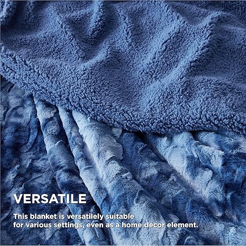 Miniatura 4 de Bedsure Manta mullida para sofá, índigo, sherpa suave y cómoda, felpa y pelo sintético, manta reversible para sofá y cama, 50 x 60 pulgadas