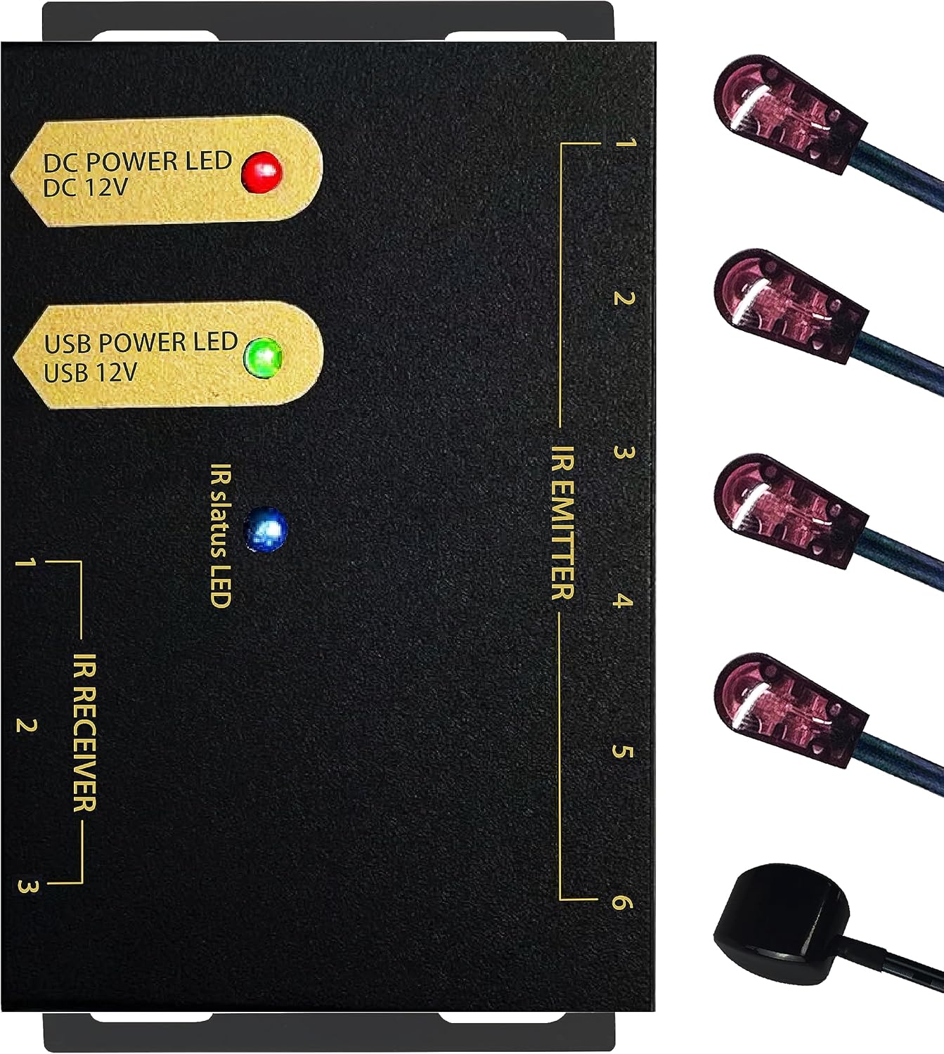 IR Repeater Kit(3 in 6 Out) Infrared Repeater System Kit Remote Controls Home Theater Out of Sight .IR Extender 100 Feet，IR Remote Extender Control Hidden Devices(20KHz-60KHz)