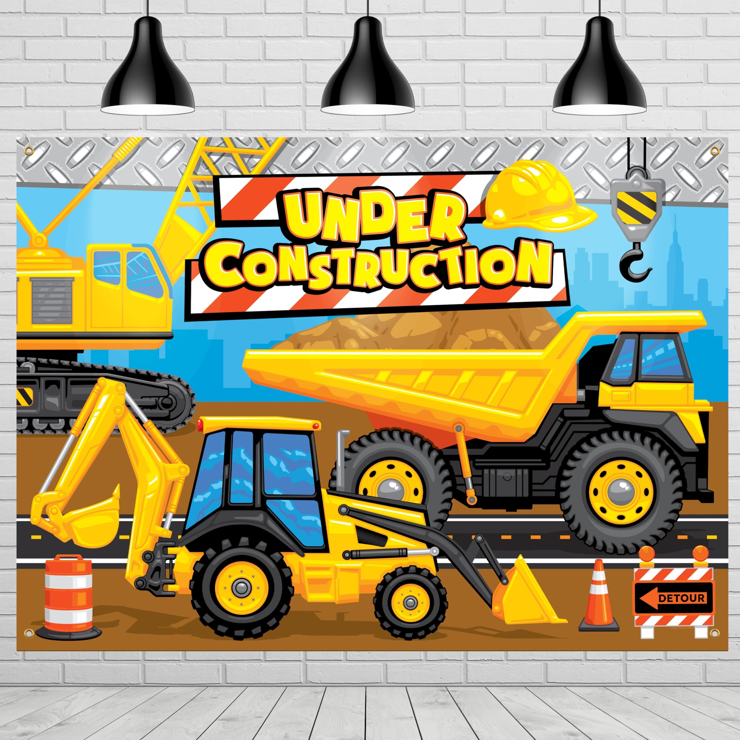 Construction Backdrop - 4.3ft Tall x 6ft Wide Construction Birthday Backdrop - Construction Party Decorations - Construction Birthday Party Supplies - Construction Banner
