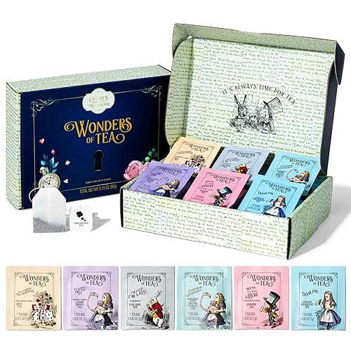 Alice’s Adventures in Wonderland, Wonder of Tea Gift Set, Tea Sampler includes 6 Flavors of Tea with Book Quotes and Illustrations, Set of 90 - 6 Flavors, Set of 90