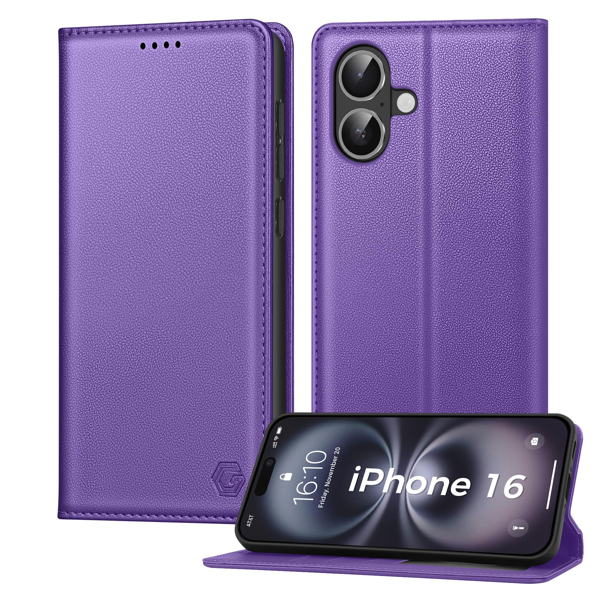 Kirnntca Handyhülle für iPhone 16 Hülle, Kartenfach Premium PU Leder Klapphülle Schutzhülle, Standfunktion Tasche Flip Case für iPhone 16 - Lila