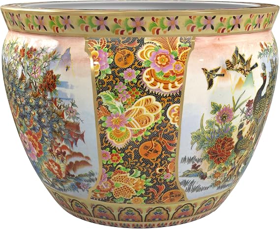 Red Lantern 16 Satsuma Garden & Peacock Porcelain Fishbowl