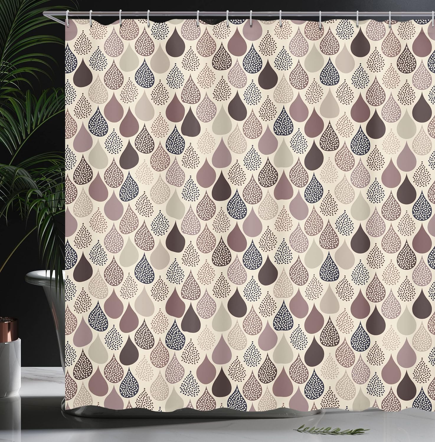 Ambesonne Geometric Shower Curtain, Raindrops Doodle Style Creative Leaf Shaped Colorful Girls Theme, Cloth Fabric Bathroom Decor Set with Hooks, 69" W x 70" L, Soft Chocolate