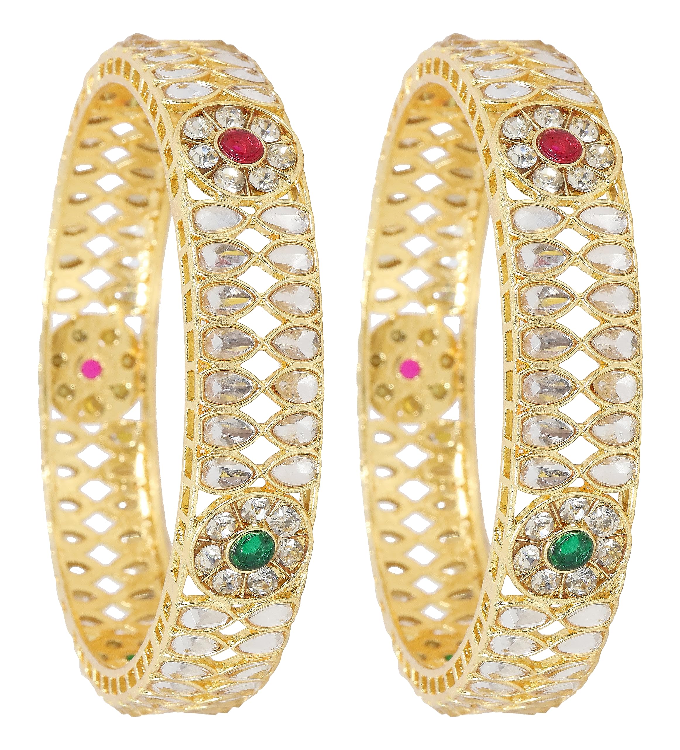 NMII Gold Plated Metal American Diamond & Kundan Bangles Set For Women & Girls | Kada Set For Women | Antique Bangles | Womens Bangles Set For Wedding, Occasion Jewellery-(MAH46-2.8) (B0CZXS8PGW) Amazon Price History, Amazon Price Tracker
