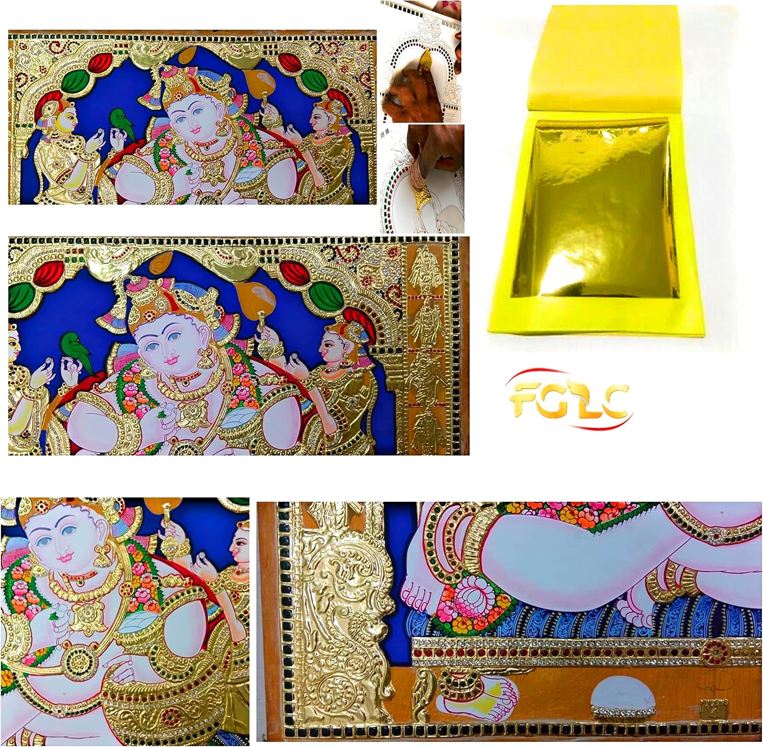 Tanjore Painting Gold Foils 6x4 inches Big Size Booklet 25 Gold Leaf foils Sheets for Thanjavur Painting Tanjore Painting Kundan Works Mysore Painting Arts Crafts Decoration Calligraphy Mandir Frames