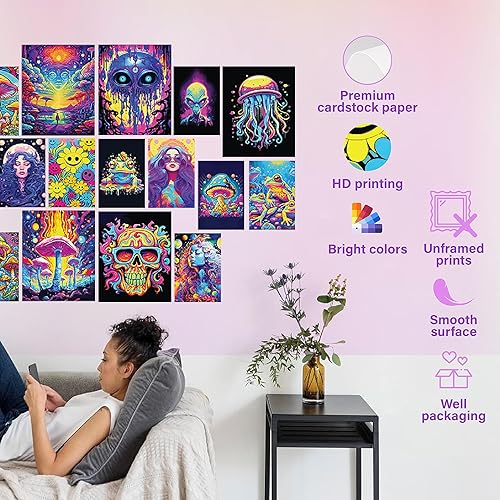 Miniatura 5 de 97 Decor - Pósteres para decoración de habitación, estilo drippy, hippie, independiente, psocodélico, alucinante, para dormitorio de adolescentes