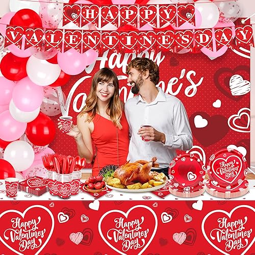 Miniatura 7 de Juego de vajilla para fiesta del día de San Valentín, decoración de fiesta temática del día de San Valentín para decoración de fiesta del día de San