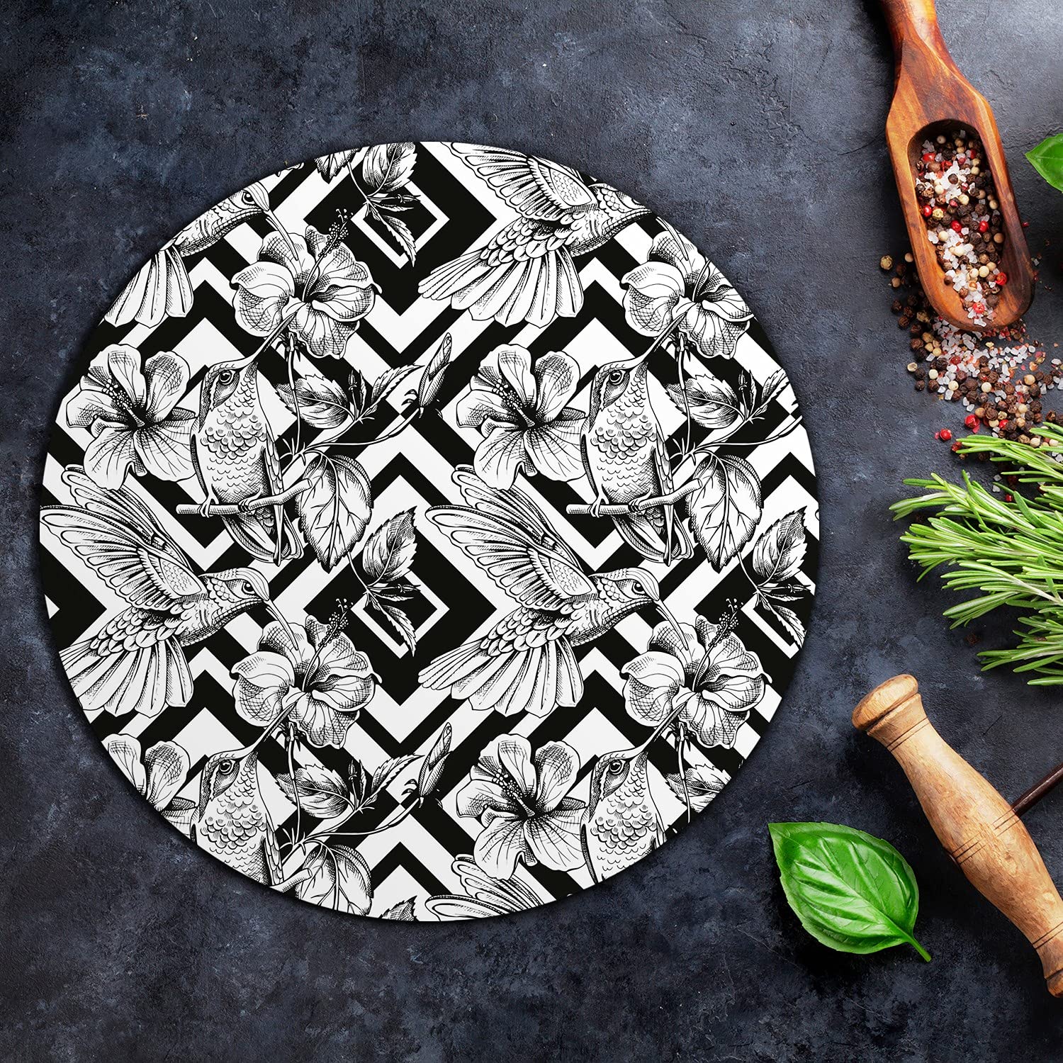 Coloray Glas Schneidebrett 40cm Herdabdeckplatte Servieren von Speisen Spritzschutz Glasabdeckplatte Gehärtetes Glas Induktionsherdabdeckung - Hummingbirds Black.