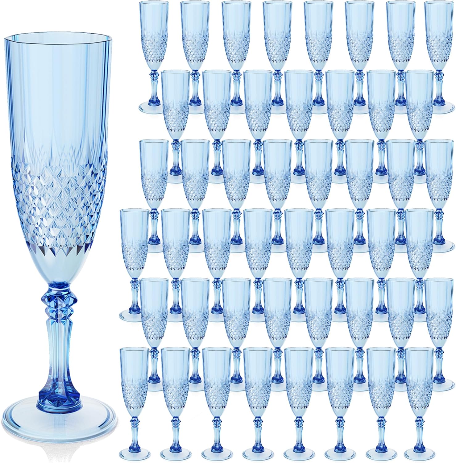 Plastic champagne flutes 48‑count blue