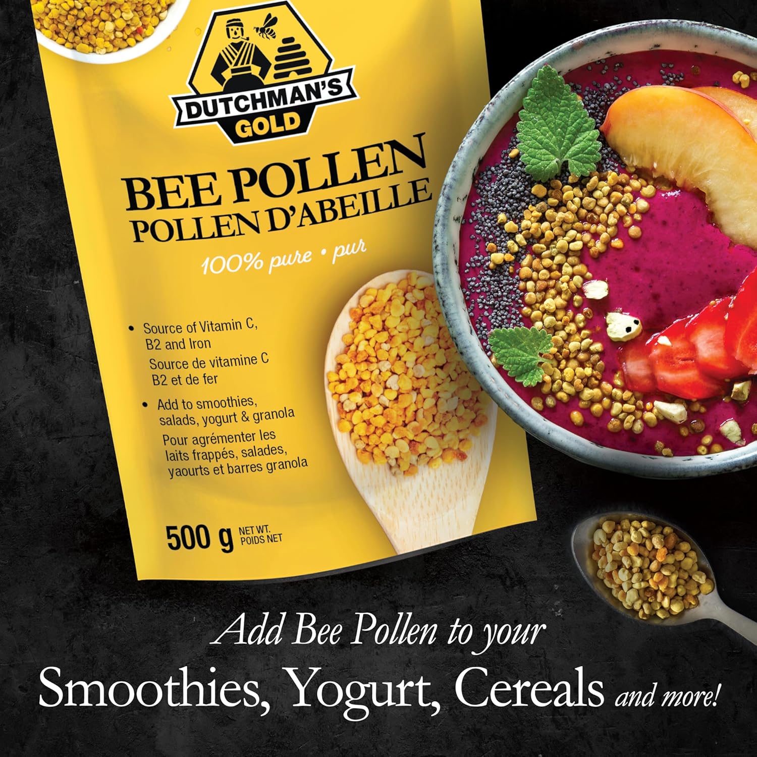 Dutchman’s Gold Bee Pollen Granules (500g) - Pure Dried Pollen - Natural Superfood with Vitamins, Minerals, Proteins