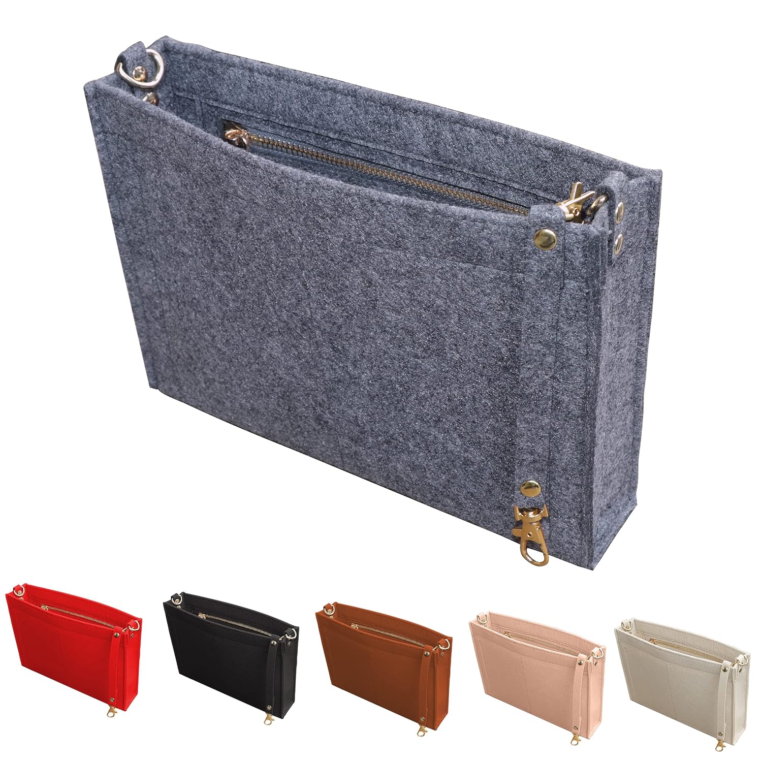 MISIXILE Felt Purse Insert Bag Organizer with Zipper And Gold Buckles Handbag Organiser Insert fits Toiletry Pouch 19