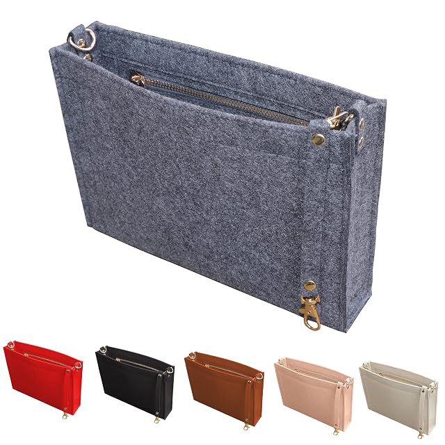 MISIXILE Felt Purse Insert Bag Organizer with Zipper And Gold Buckles Handbag Organiser Insert fits Toiletry Pouch 19