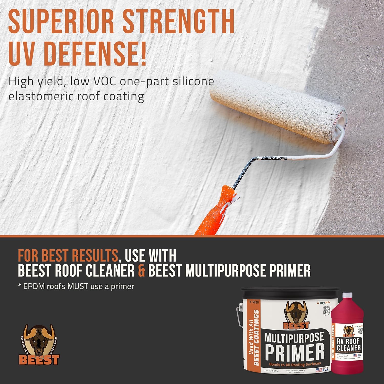 BEEST RV Roof Sealant White (Silicone Liquid Rubber Coating) - RV Roof Coating 5 Gal & BEEST Multi-Purpose Primer - Concrete Primer, RV Roof Primer, EPDM Primer 1 Gal