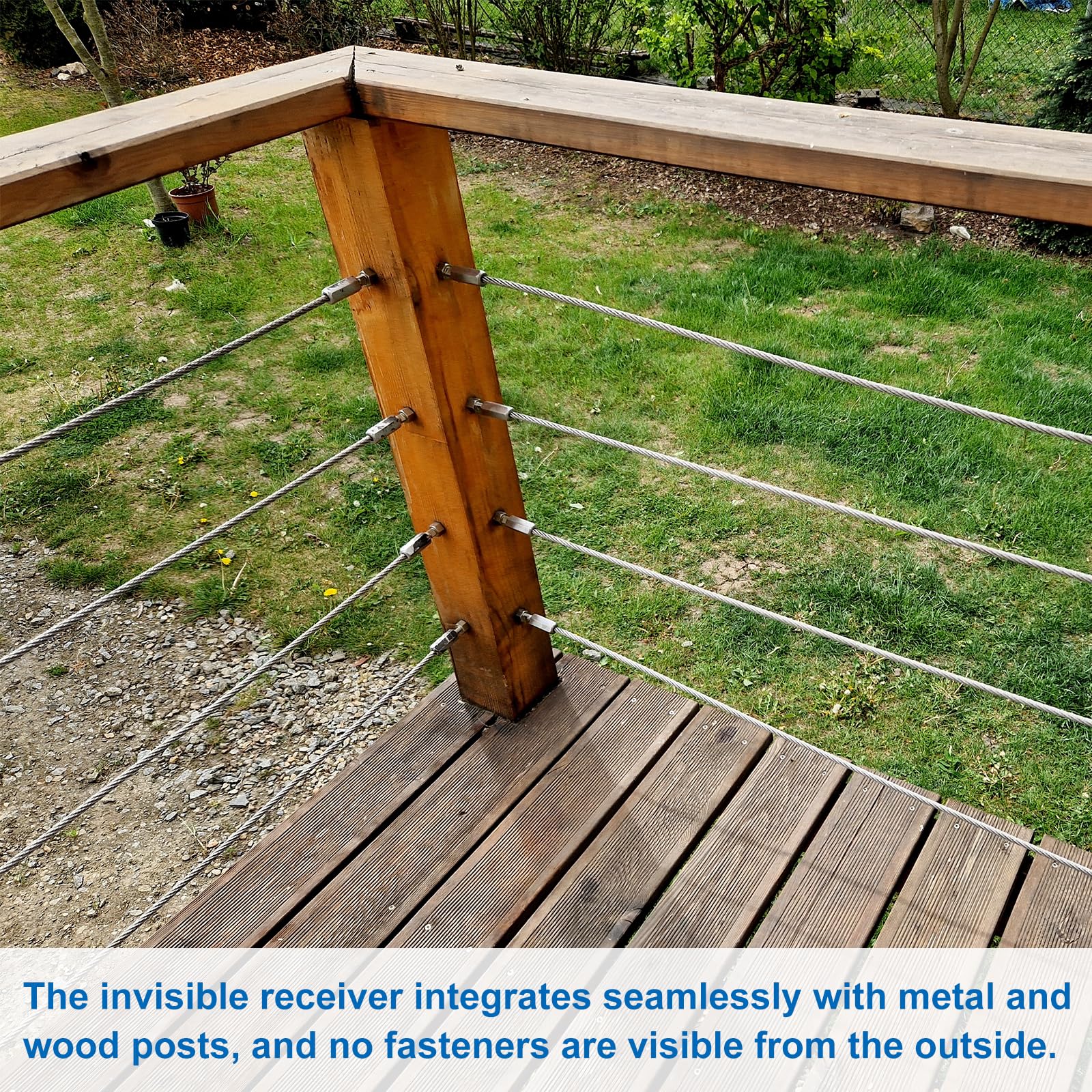 QUARKZMAN 10 Pz Kit Barandilla Cable Invisible, Receptor Invisible Y Tensor Con Extremo Espárrago 1/8" Acero Inoxidable 316 Para Barandillas Terraza, Escaleras, Postes Madera O Metal, Plata