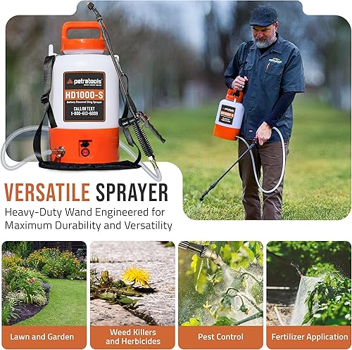 Miniatura 5 de Petra Tools HD1000-S - Pulverizador eléctrico resistente para control de malezasplagas en césped y jardín, con batería, cargador y 2 boquillas (1