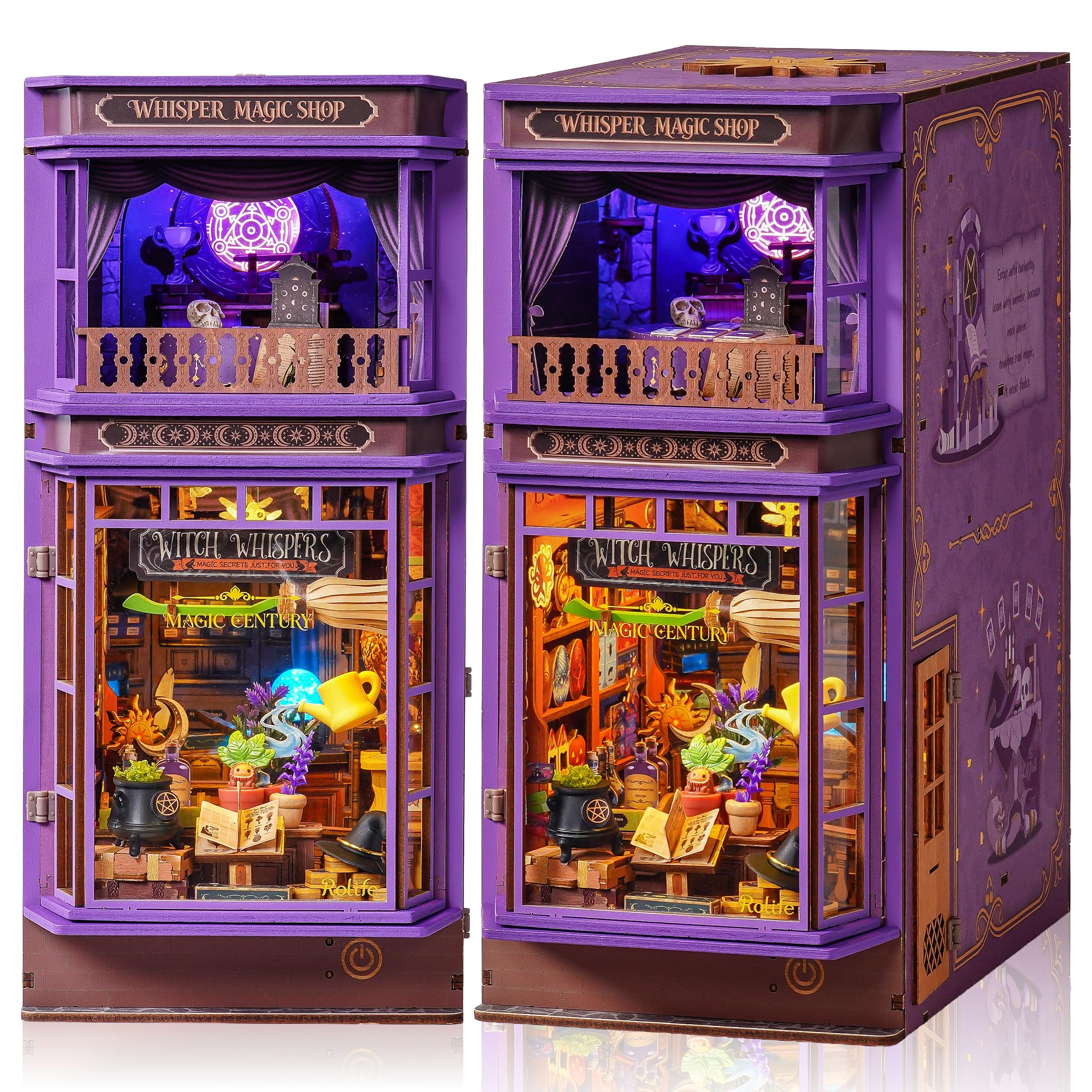 ROBOTIME DIY Book Nook Whisper Magic Shop – Holz 3D Puzzle mit LED | magische Bücherregal Dekoration, Fantasy Bastelset für Erwachsene, kreatives Geschenk zu Geburtstag & Halloween