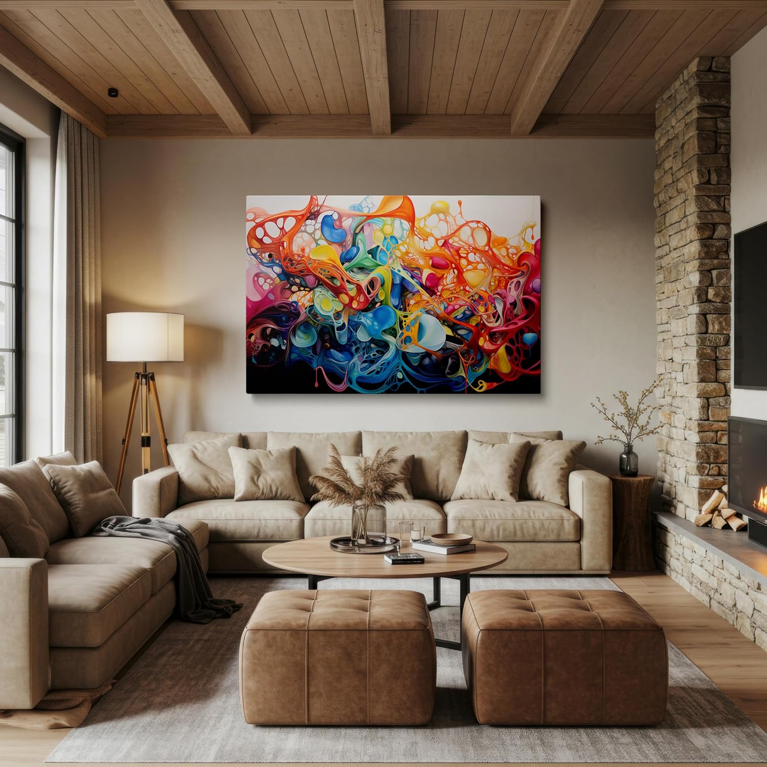 A Kaleidoscope Of Emotions In Vibrant Colors, A Mesmerizing Symphony Of Abstract Expression Large, Decor, Office Wall. Size: 130x86 cm (51x34 inch) Canvas Wall Art - Modern Home Decor