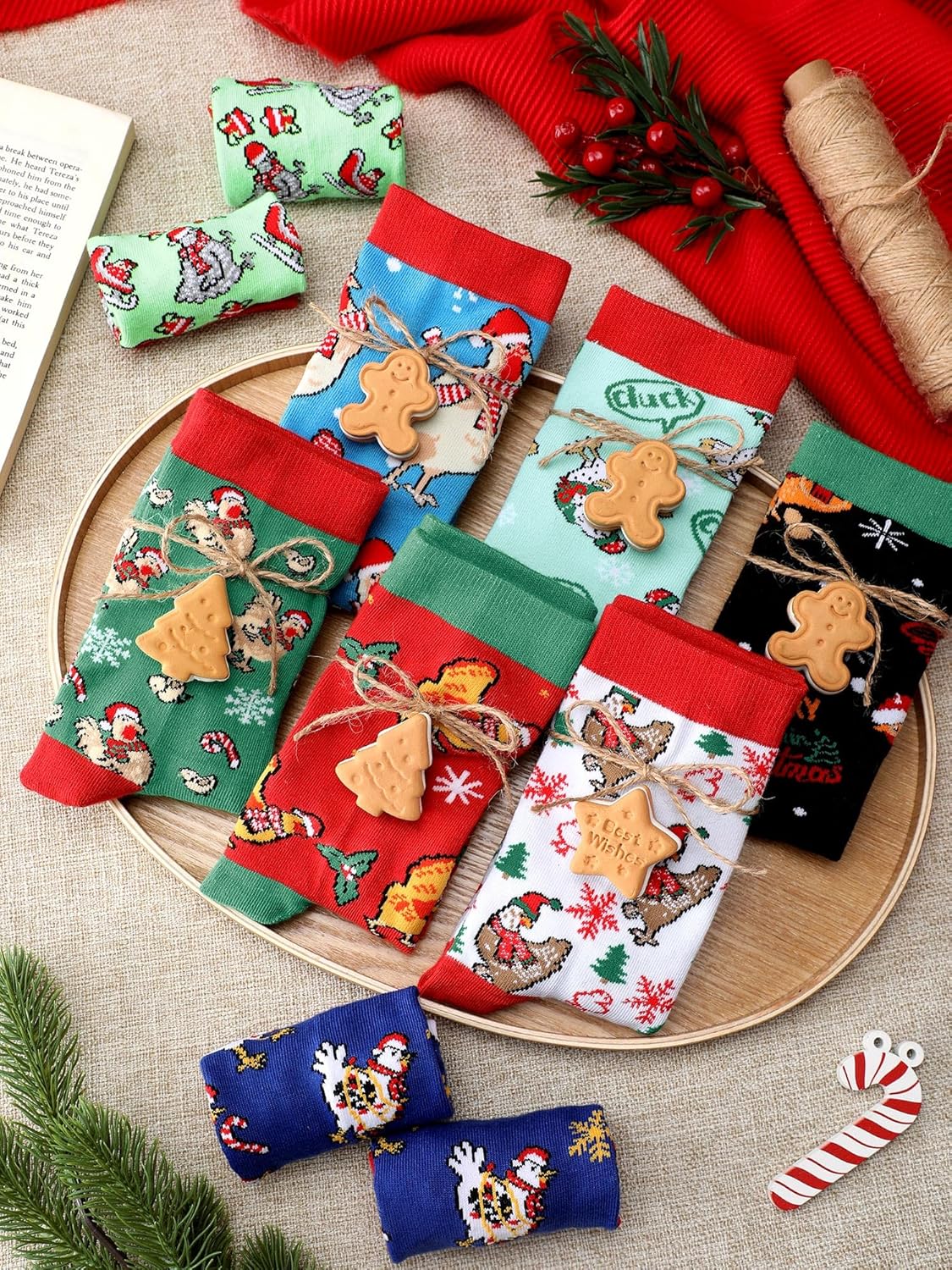 8 Pairs Christmas Chicken Socks for Adults & Teens, Funny Chicken Lover Gift Holiday Cotton Crew Socks Stocking Stuffers for Farmers Farmhouse Keepers - Image 3
