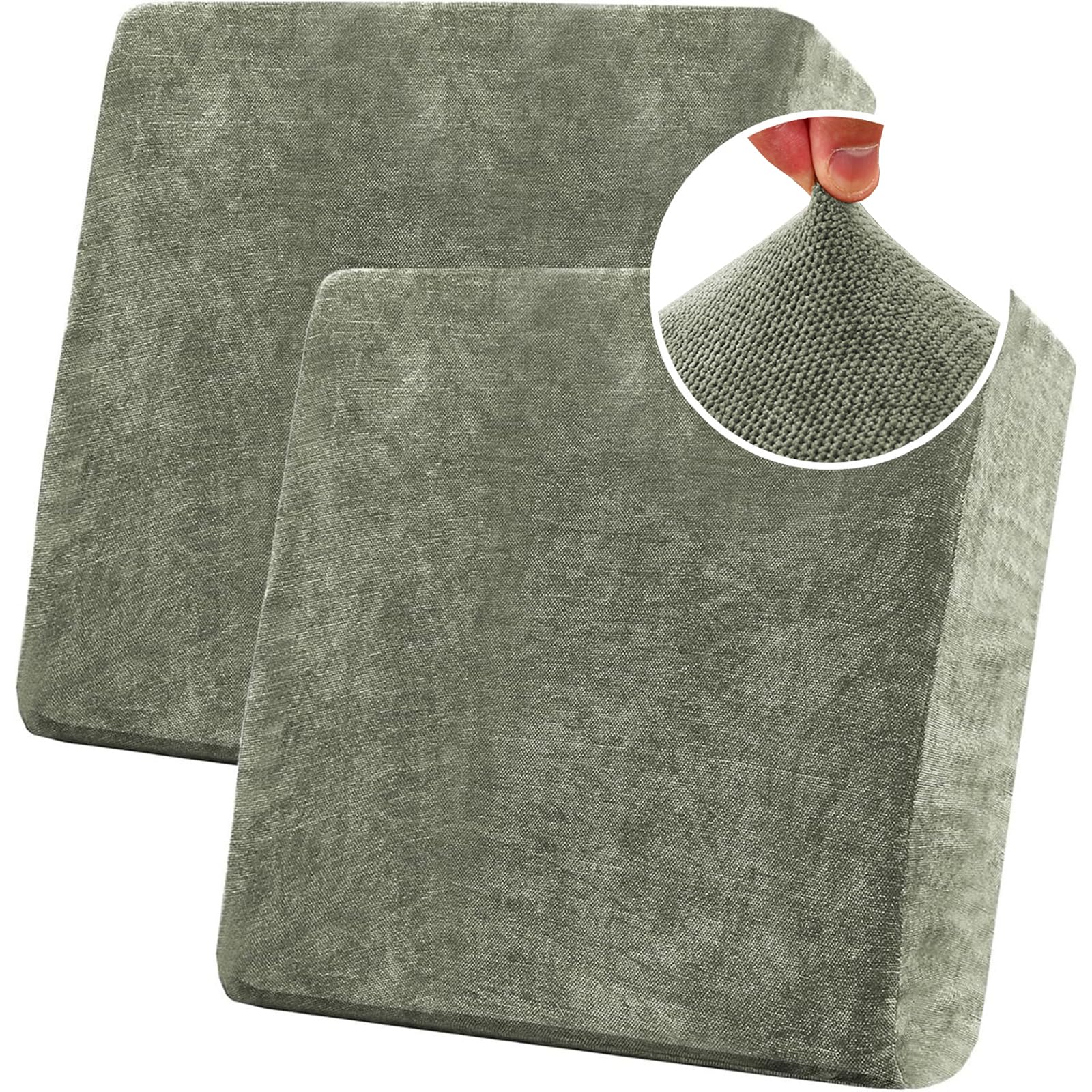 BXFUL Stretch Sofa Seat Cushion Covers, Chenille Sofa Cushion Slipcovers, High Stretch Couch Covers for Living Room Non Slip Furniture Slipcover with Elastic Bottom (2PC 1-Seater,Green)