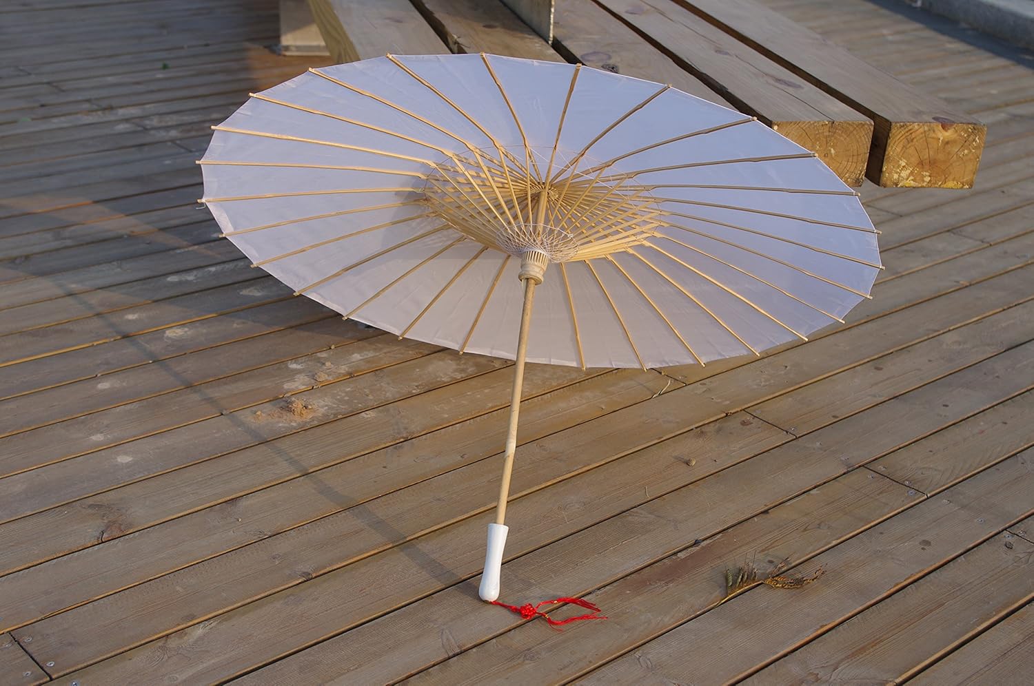 Plain Bamboo Cloth Parasol Umbrella Great for Wedding Party Favor (WHITE)