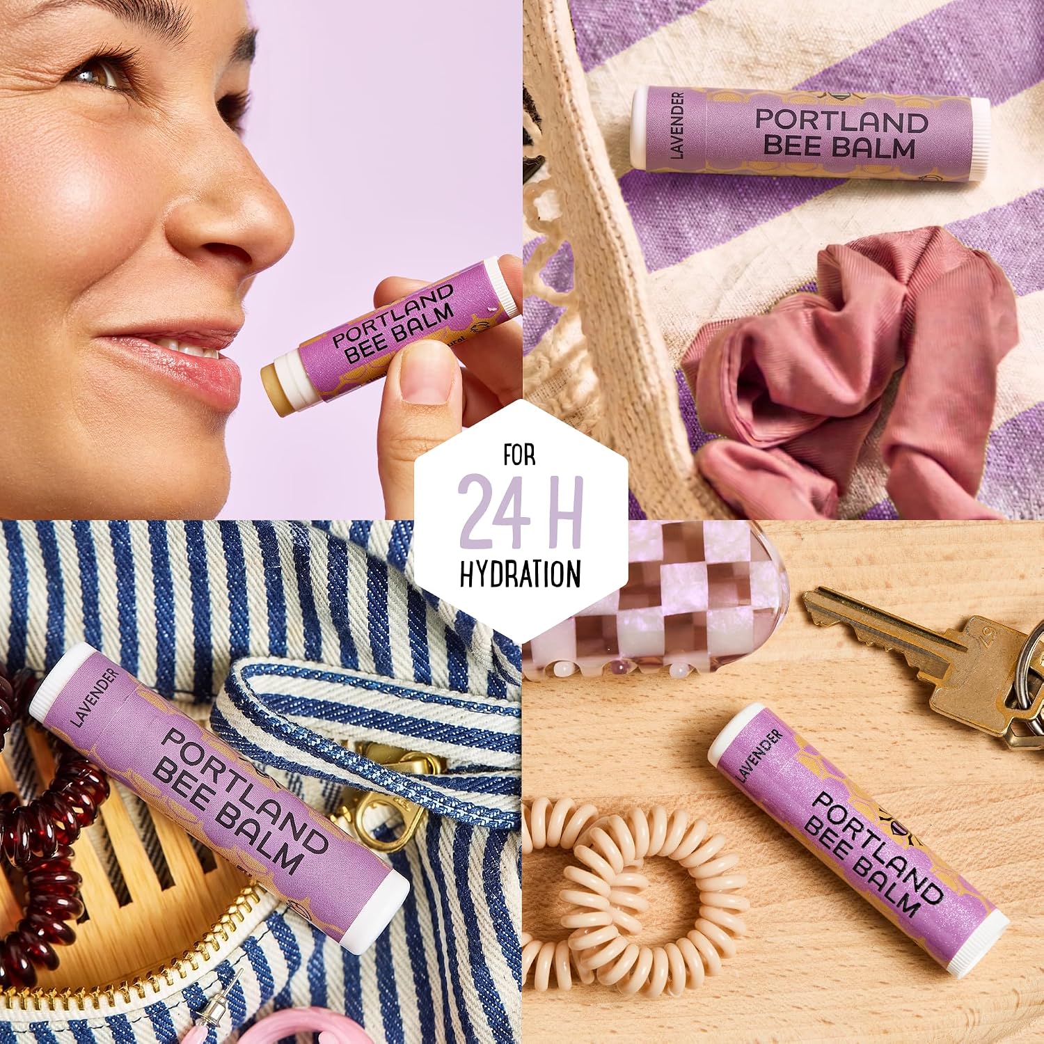 Portland Bee Balm All Natural Handmade Beeswax Based Lip Balm, Lavender 3 Count