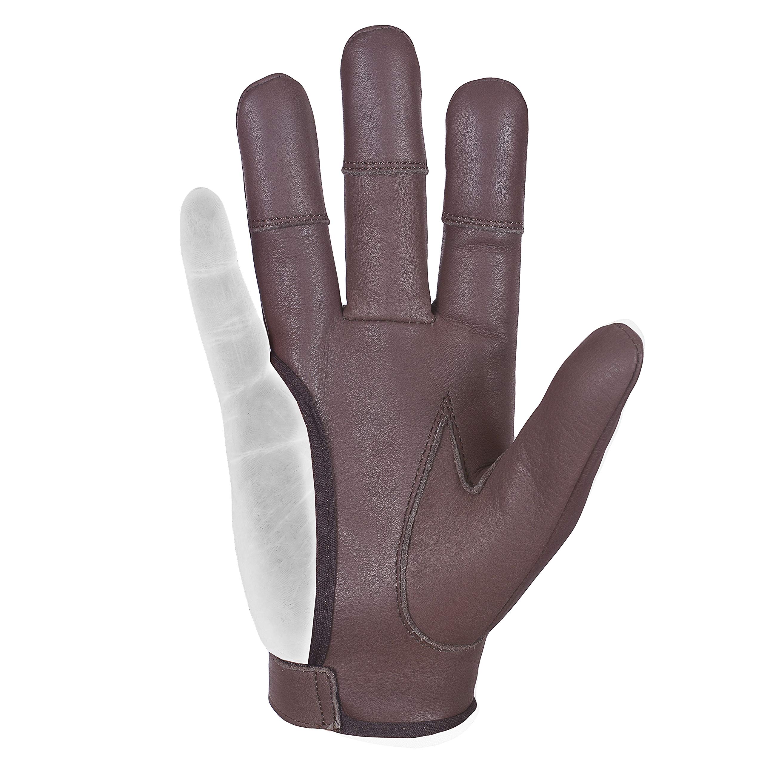 Archery 4 Finger Leather Glove – Right or Left Hand–XS to XXL–Reinforced Stitched Fingertips – Premium 100% Leather–Beige, Black, Light Brown, Dark Brown Comfortable Archery Shooting Mens & Women