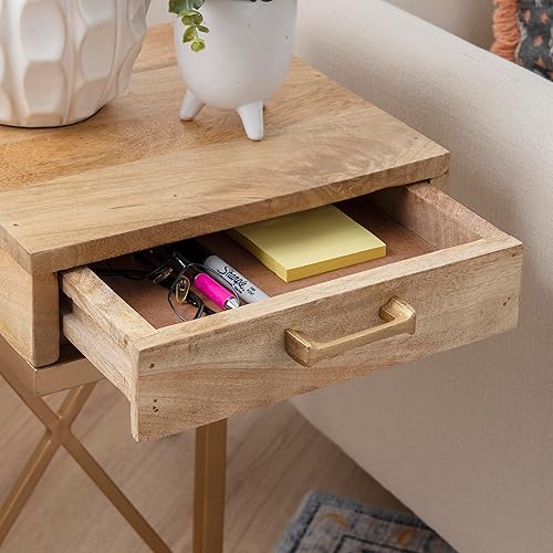 Miniatura 6 de Powell Justine - Mesa con marco de metal en forma de C y cajón de almacenamiento, color dorado y natural