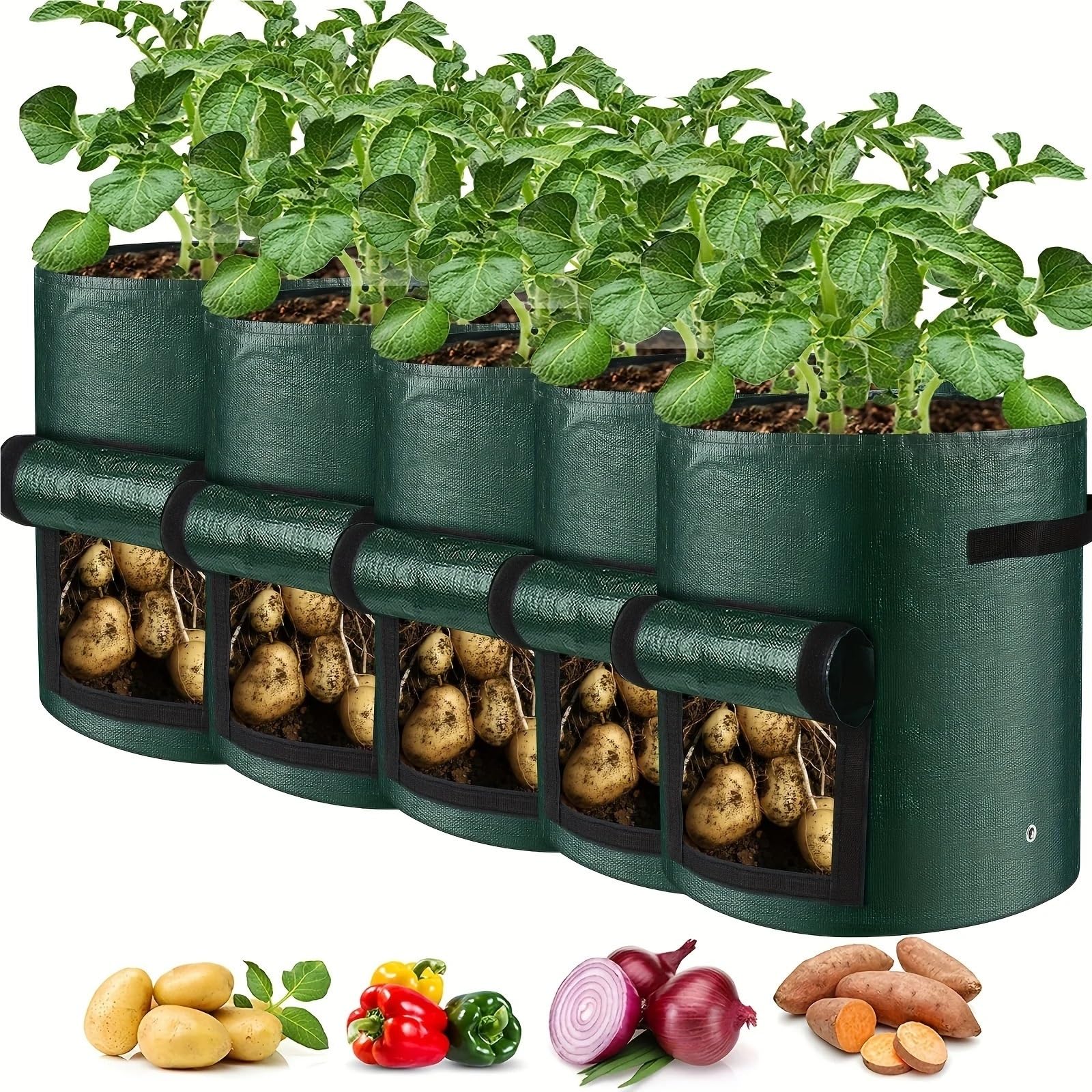 Stofftopf 4er-Pack Kartoffel-Anbaubeutel | Mit Klappdeckel und Griffen for Zwiebeln, Früchte, Tomaten, Karotten