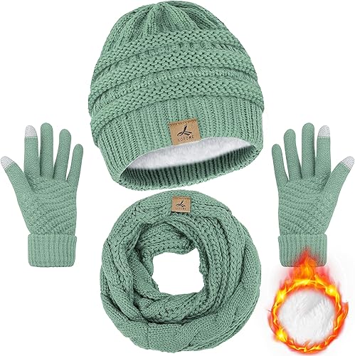 Gorro de invierno, bufanda, guantes de punto de forro polar cálido, guantes de pantalla táctil, bufanda, regalos de invierno para mujeres y hombres