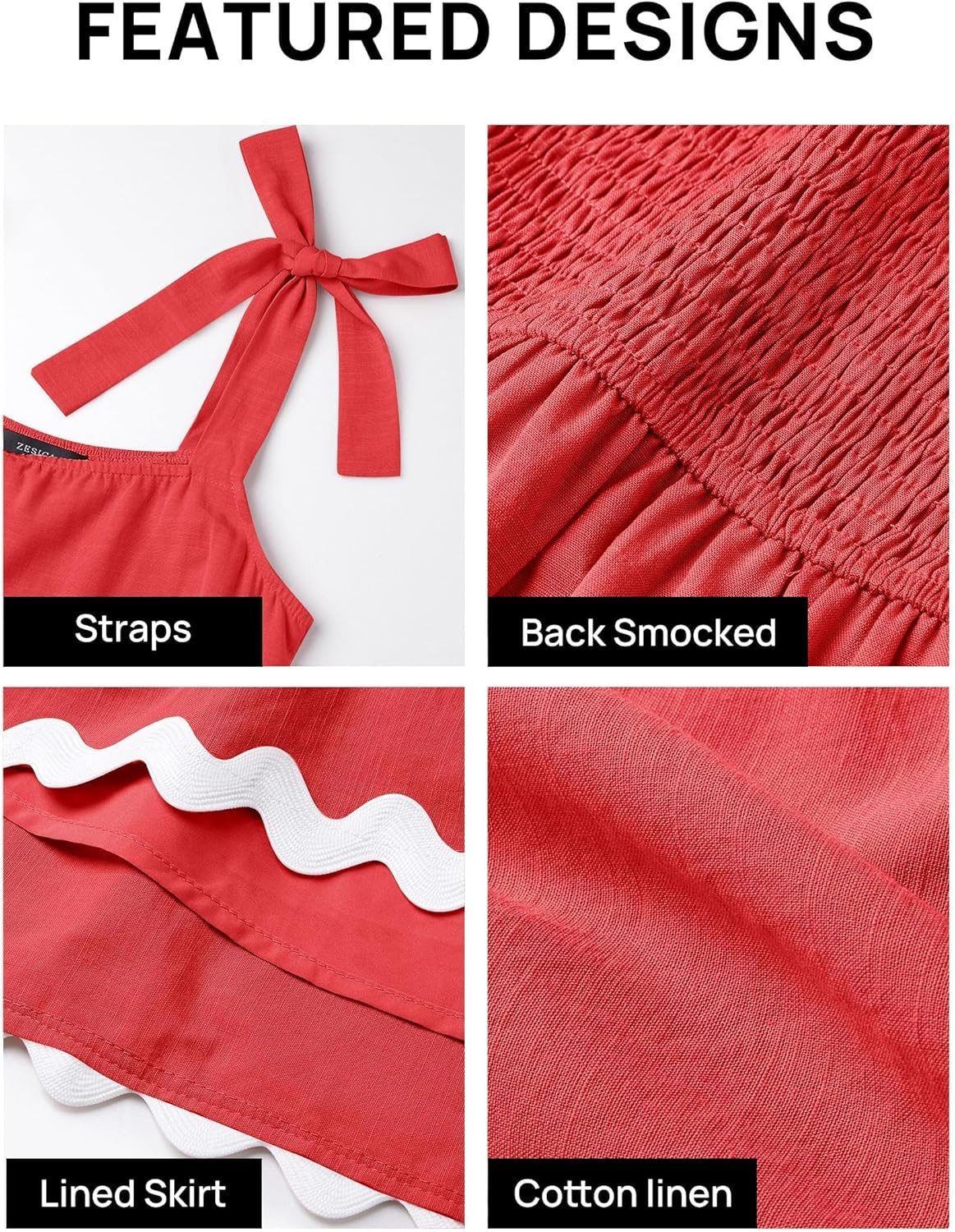 ZESICA Women's Summer Swing Mini Dress Casual Spaghetti Straps Sleeveless Smocked Backless Flowy A Line Sundress - Image 6