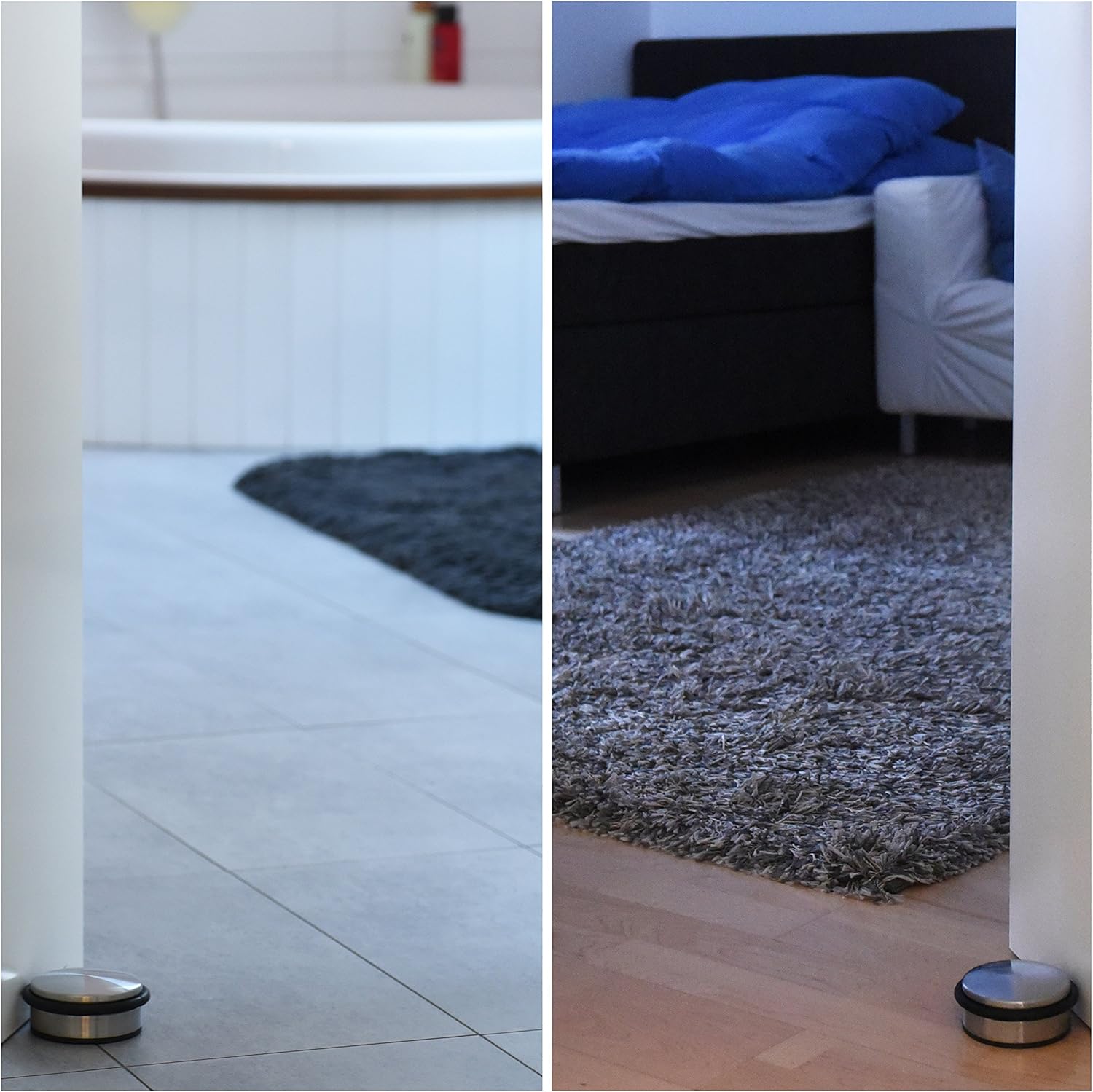 Stainless Steel Door Stopper (3 Pack) 4"x1.85"– Premium SofiHome Top Durability Door Stops with Silica Gel Treads – Stylish Decorative Heavy Duty Door Stop for Draft Stopping and Floor & Wall Safety