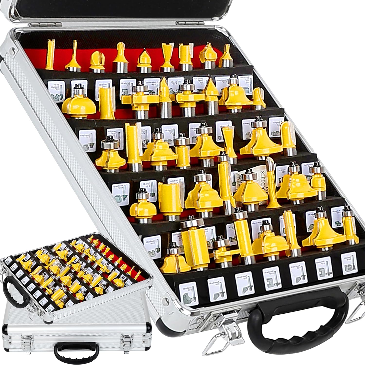 LEATBUY Router Bit Set 1/2-Inch Shank 41 PCS, Extended Entry Door Rail Stile Router Bits Sets, Woodworking Milling Cutter Tools, Door Cabinet Panel Shelf Router Grooving Mill Tool (Straigh)