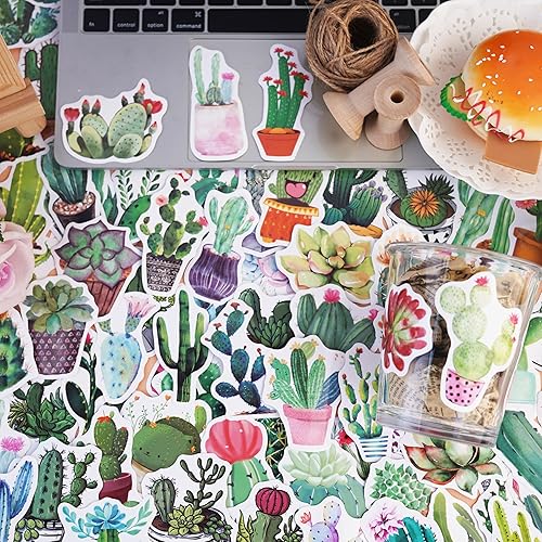 Miniatura 2 de Calcomanías de plantas verdes, 100 calcomanías de cactus de vinilo impermeables para laptop, patineta, Hydro Flask, computadora, teléfono, álbum de
