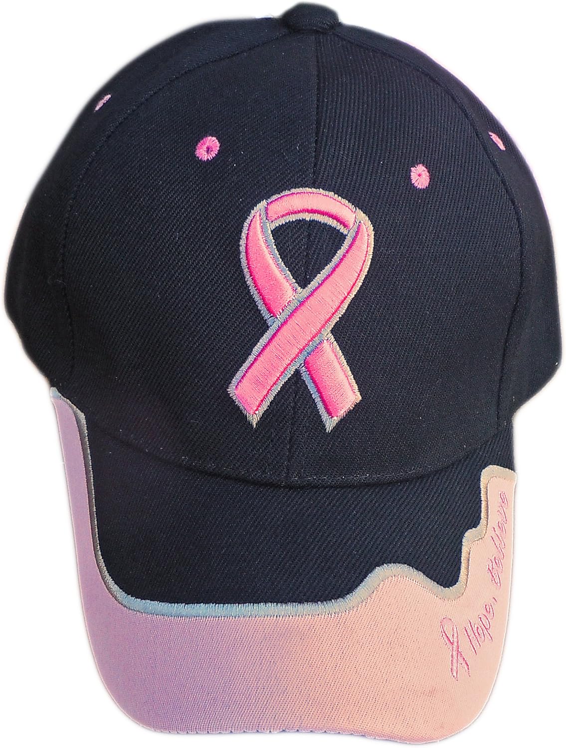 Black Breast Cancer Awareness Hat with Embroidered Pink Ribbon