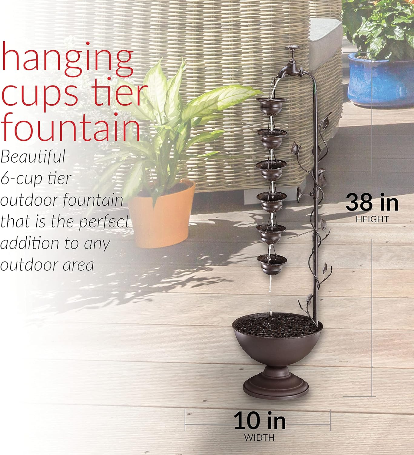 Alpine Corporation MAZ254 Alpine Hanging 6-Cup Tiered Floor Bronze Indoor/Outdoor Garden, Entryway, Patio, Ya Water Fountain, 36", Beige : Patio, Lawn & Garden