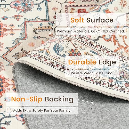 Miniatura 75 de Rugland Alfombras de área de 8 x 10, alfombra lavable resistente a las manchas, alfombras antideslizantes para sala de estar, alfombras tribales