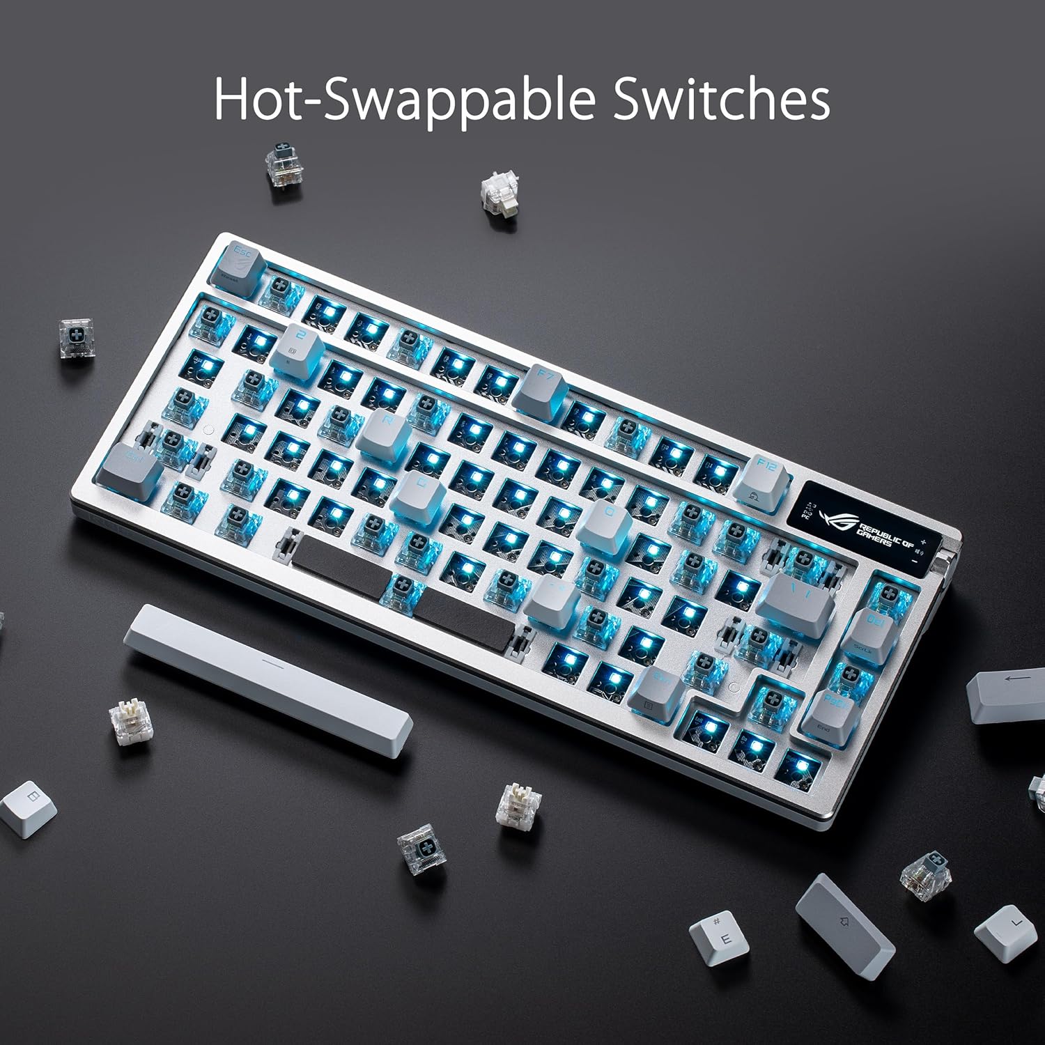 ASUS ROG Azoth Wireless Mechanical Gaming Keyboard – 75% TKL, Tri-Mode Connectivity, Hot Swappable Pre-lubed ROG NX Snow Linear Switches, PBT Keycaps, RGB, OLED Display, PC/Mac Support - White