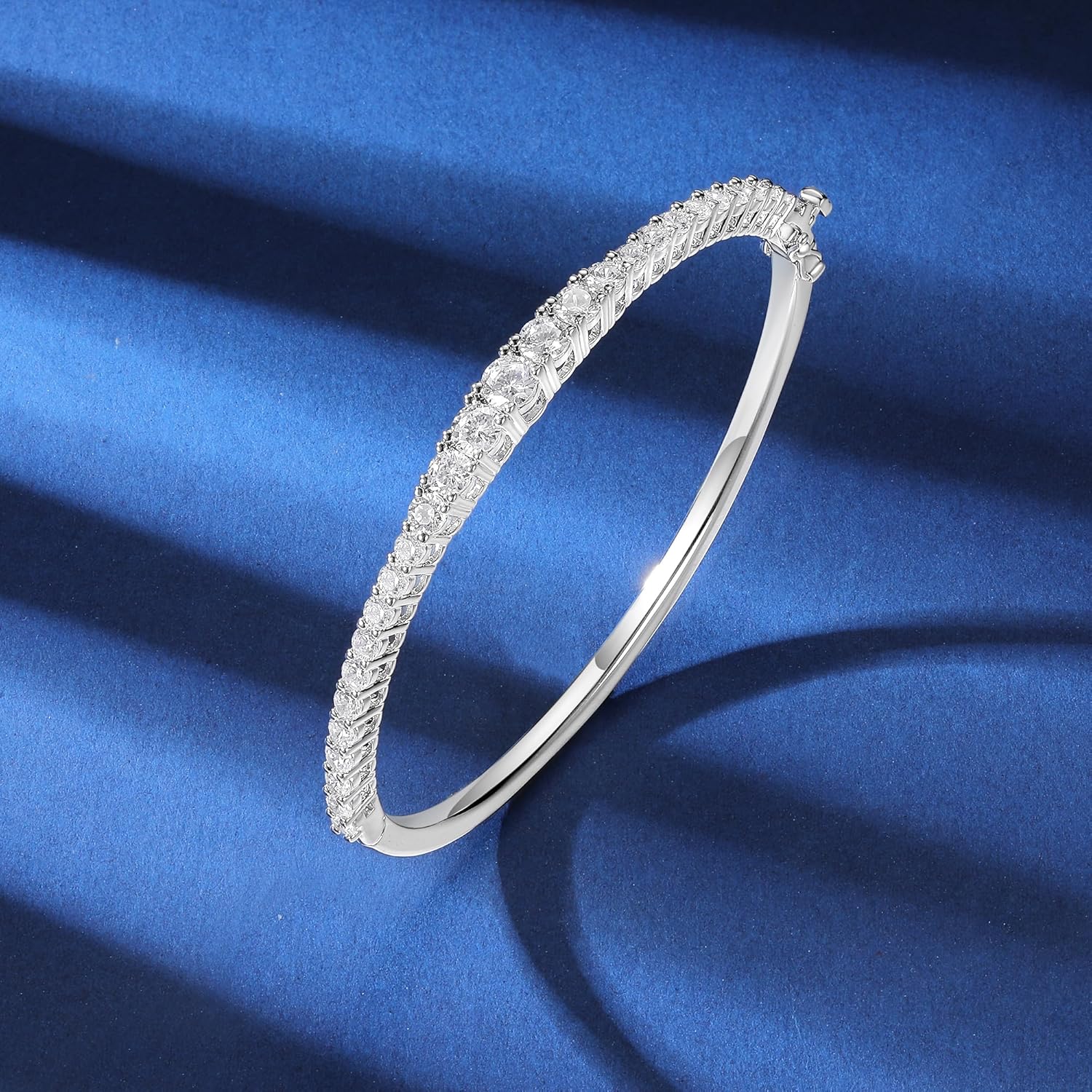 Gemsme Circle Cubic Zirconia Bangle,18K White Gold Plated 3mm Cubic Zirconia Bracelet Bangle for Women - Image 2