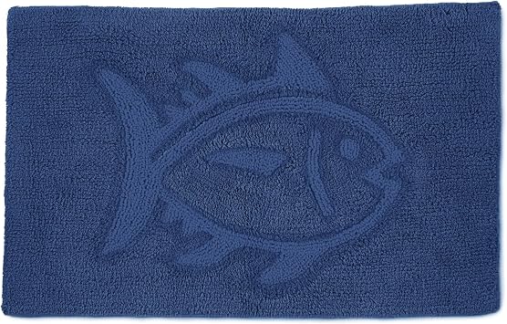 Southern Tide Reversible Bath Rug 100% Cotton, Soft & Absorbent Double-Sided Design with Signature Skipjack Machine Washable Coastal Accent Rug 20" x 32" Cobalt Blue