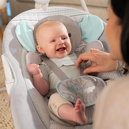 Miniatura 10 de Ingenuity InLighten - Columpio para bebé de 5 velocidades, asiento giratorio para bebé, arnés de seguridad de 5 puntos, sonidos naturales, luces -