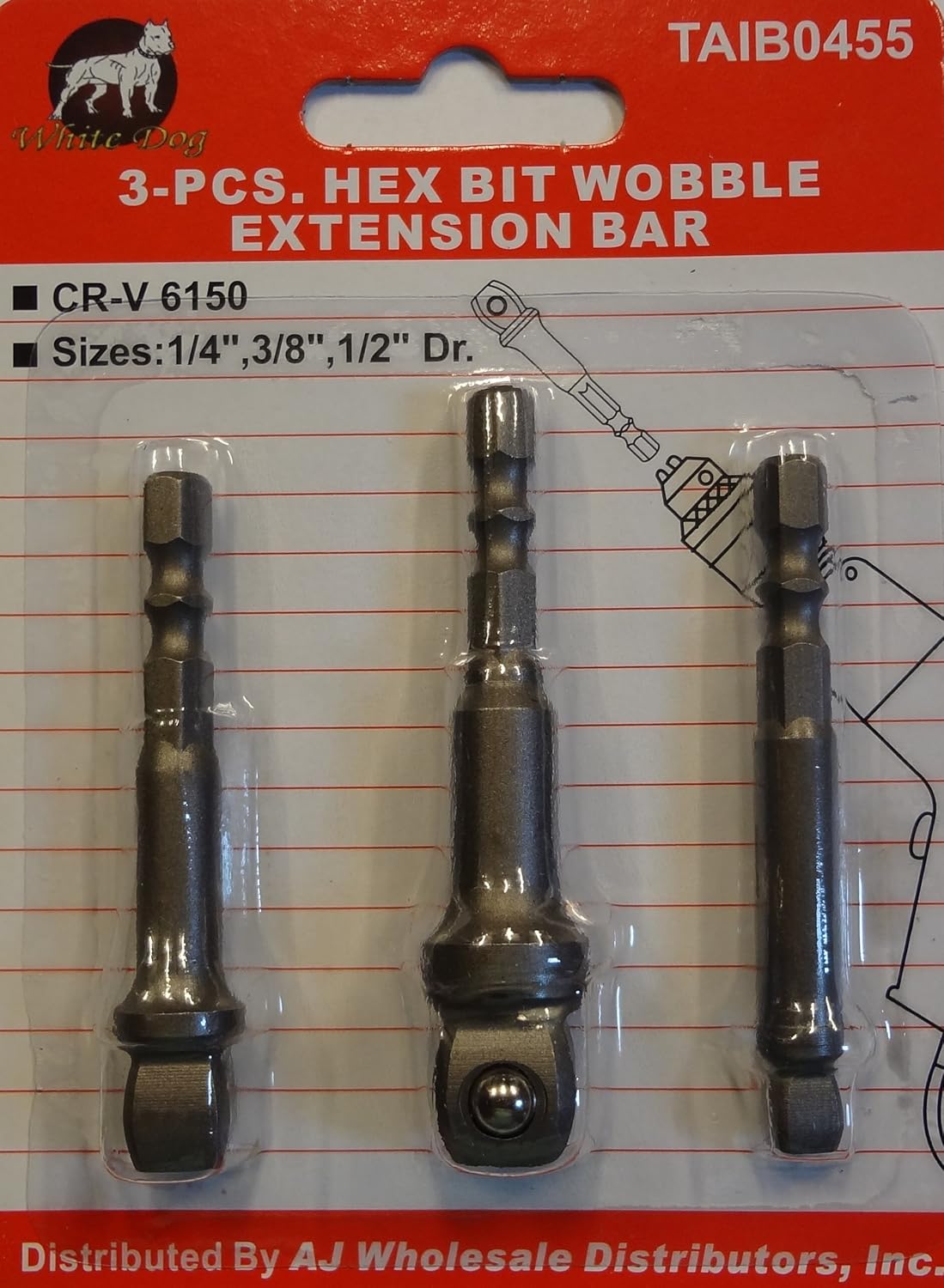 3 Pc. Power Extension Socket Hex Wobble Bits for Drills Hex Shank