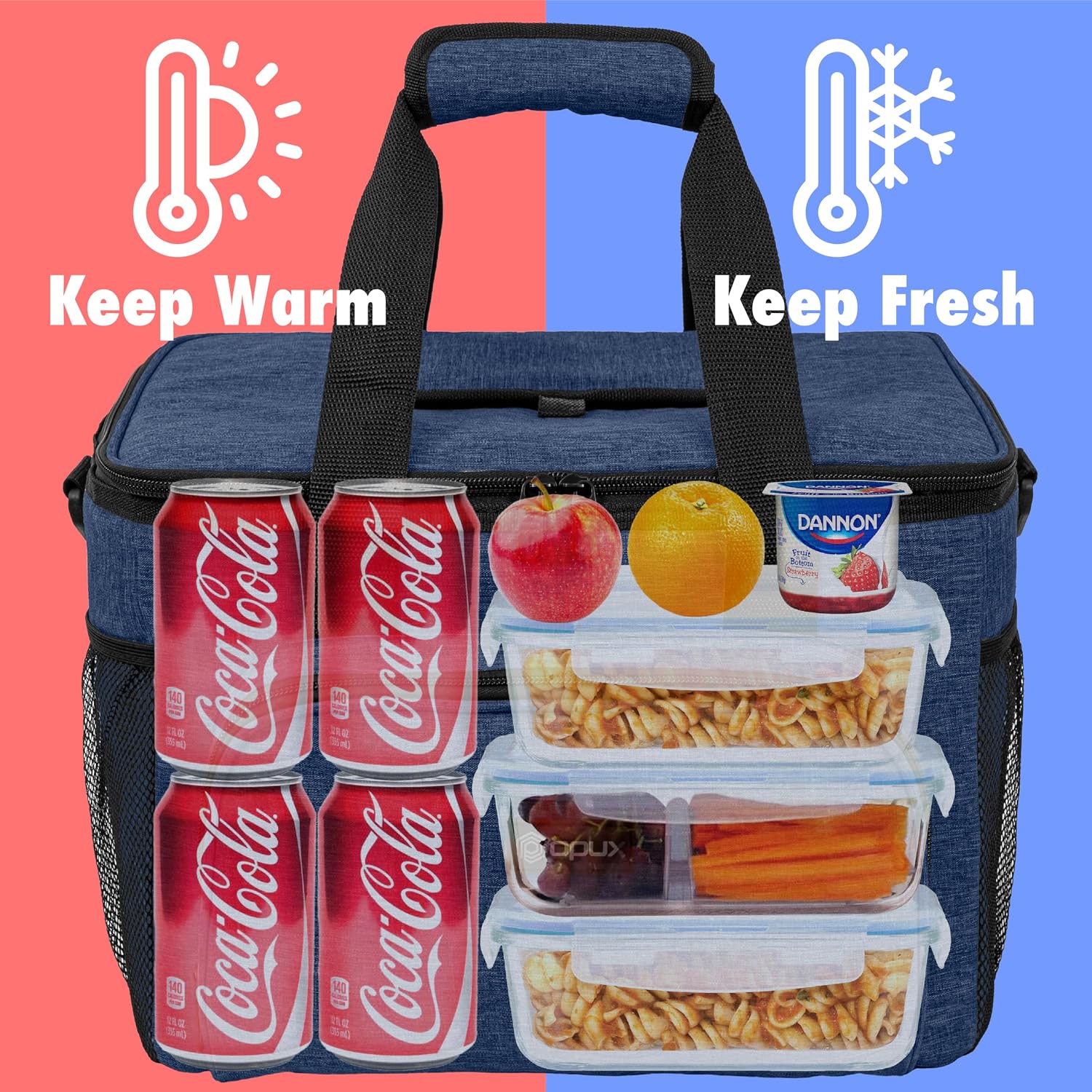 OPUX Soft Cooler Bag, Insulated Collapsible Lunch Cooler Tote for Men Work Camping Beach Travel, Portable Soft Sided Leakproof Waterproof Large Lunch Bag Box with Shoulder Strap 40 Cans, Heather Navy image 3